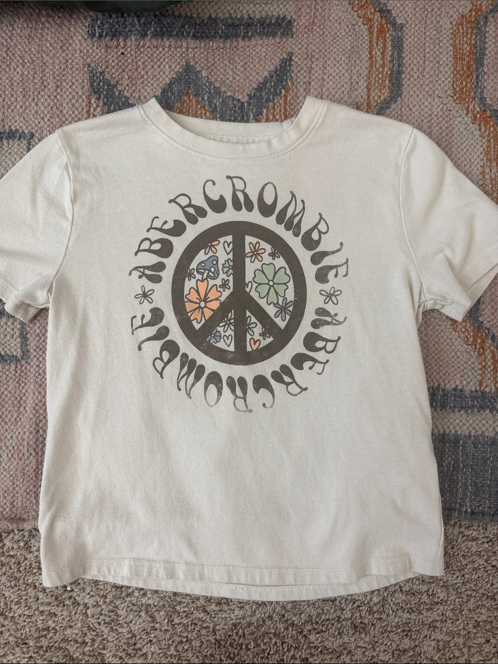 abercrombie kids Cream Graphic Peace Sign Tee with Floral Accents